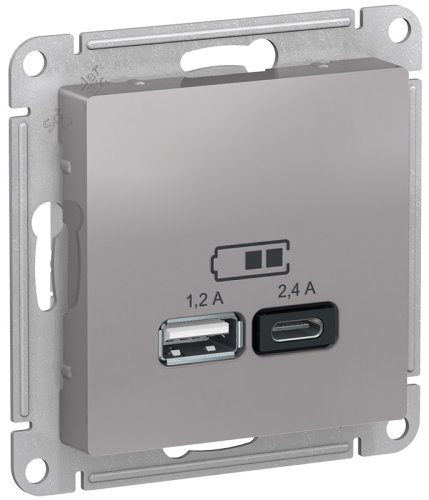 Розетка USB тип A+С без рамки Systeme Electric AtlasDesign 2-м. 2400мА алюминий фото Розетка USB тип A+С без рамки Systeme Electric AtlasDesign 2-м. 2400мА алюминий картинка